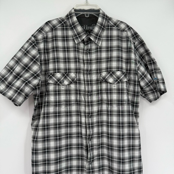 KUHL Rumblr Shirt Men's Black Gray Plaid Size Large Pearl Snap Short Sleeves - Picture 7 of 11